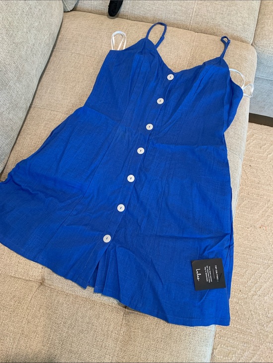 Lulus Dresses & Skirts - Lulu's Cobalt Blue Button-Front linen blend Sundress